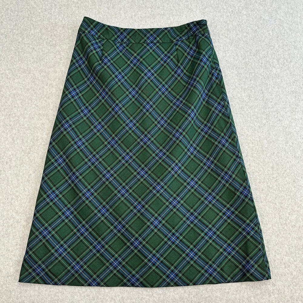 Pendleton Wool Skirt WMNS 8 Green Plaid Knee Structured Dark Academia Old Money